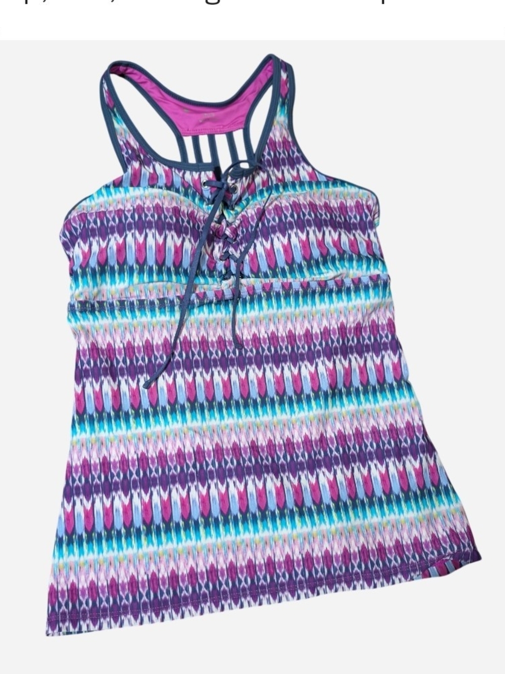 Pre-owned Free Country Purple Multi-Stripe Lace-Up Racerback tankini